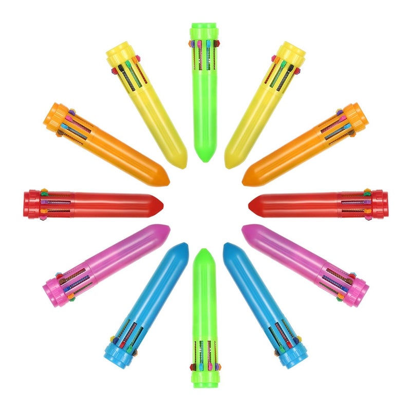 HESTYA 12 Pcs Multicolor Ballpoint Pen 10-in-1 Christmas Shuttle Pens 0.5 mm Retractable Ballpoint Pens Colorful Plastic Neon Pen for Christmas Office Supplies Gift - Image 2